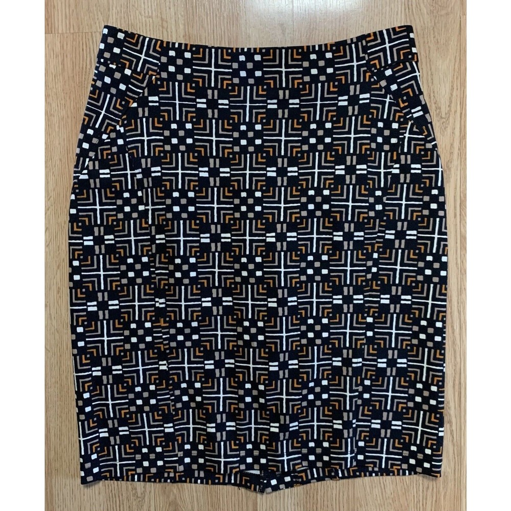 J. MCLAUGHLIN Rayon Nylon Spandex Brown Black Cream Orange Mini Skirt XS*SEENOTE